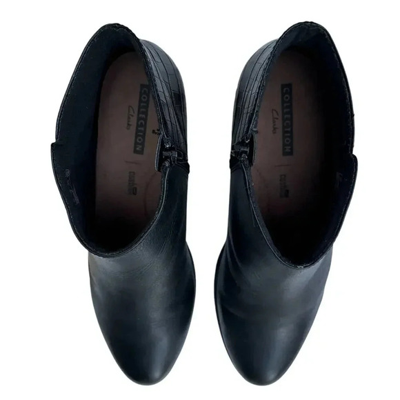 Clarks Artisan Ankle Boots Black Leather Alligator Booties Heel Women's Size 10 - Picture 5 of 9